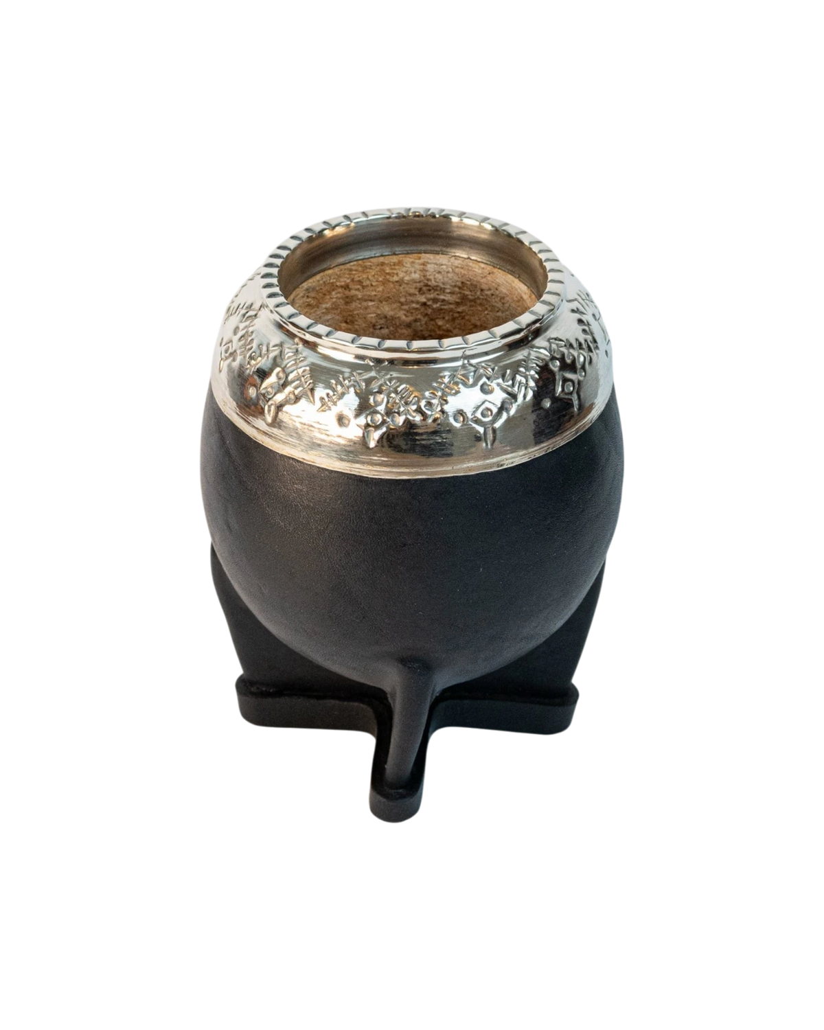 Mate Torpedo Uruguayo Cincelado Negro - Interior de Calabaza