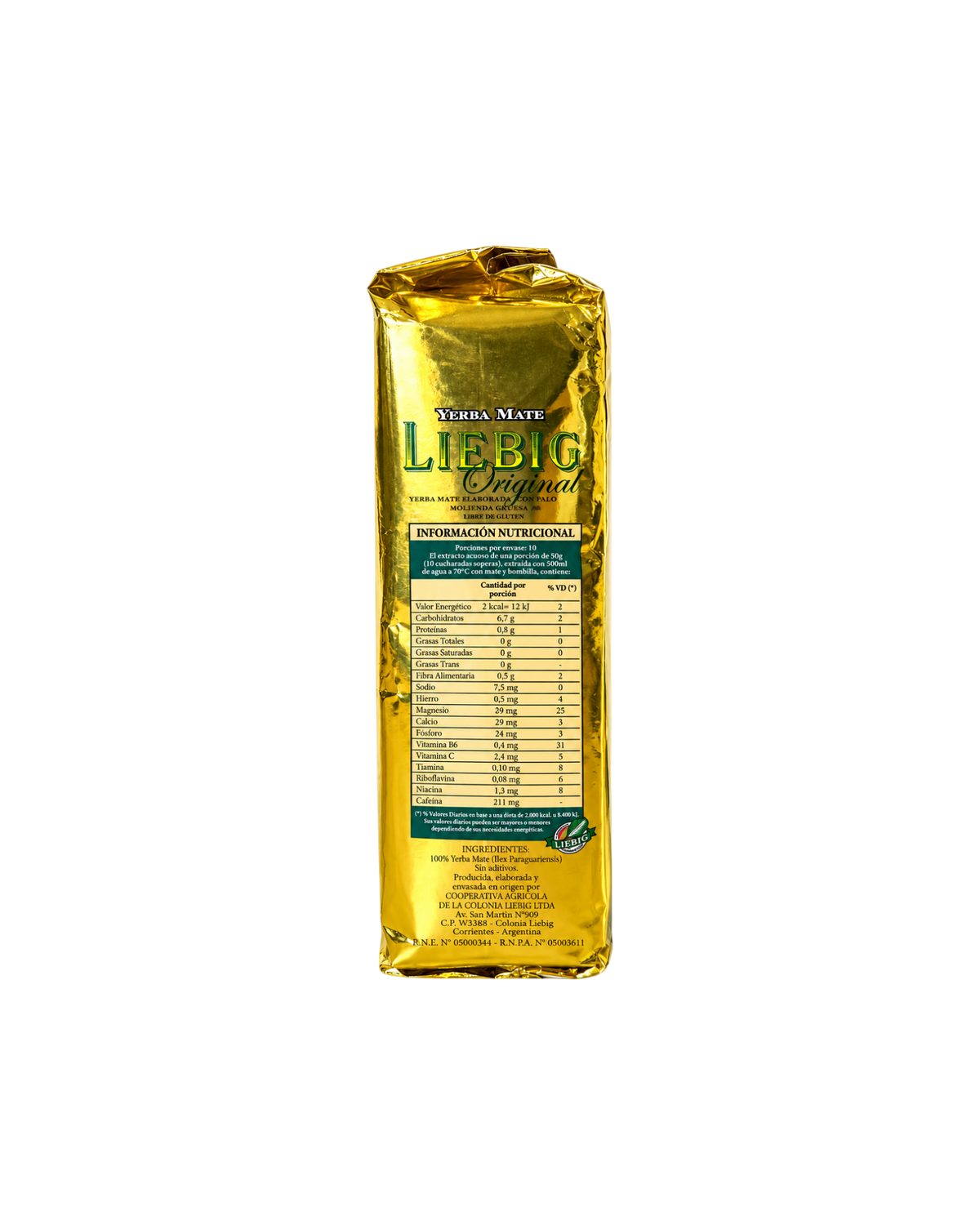 Paquete de 500g de Yerba Mate Liebig Original con envoltorio dorado brillante de Mate Club