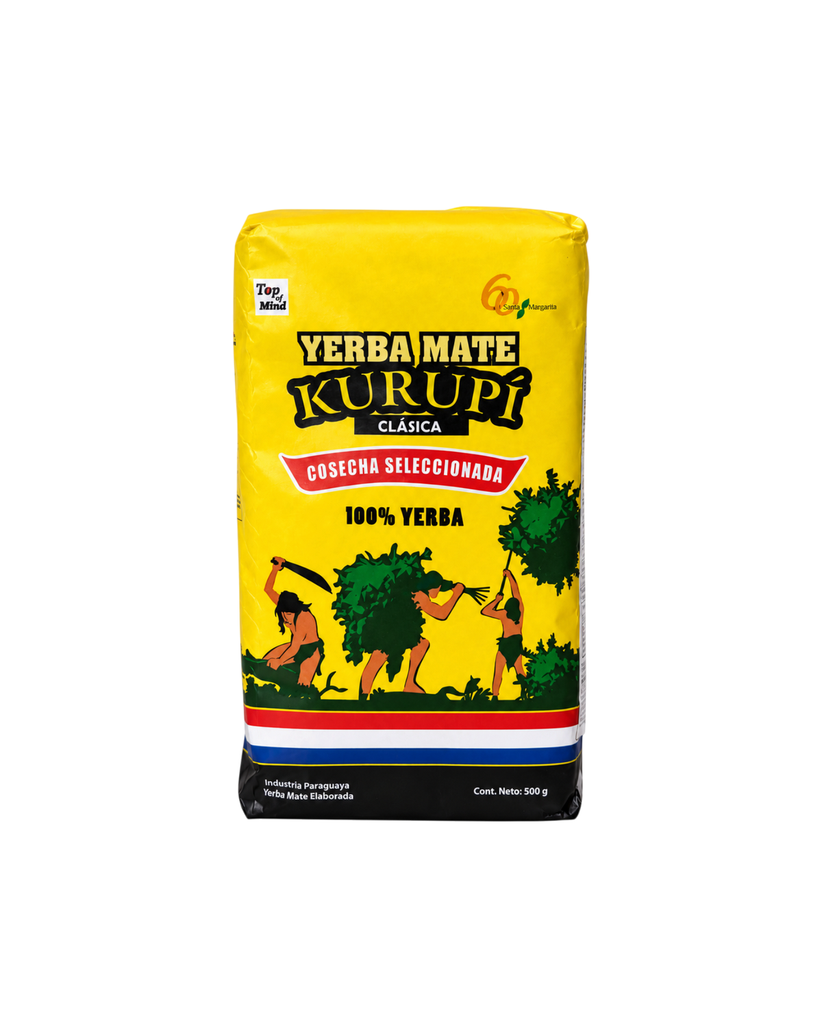 Paquete de 500g de yerba mate Kurupí Tradicional de Mate Club, estilo paraguayo con diseño amarillo y gráfico