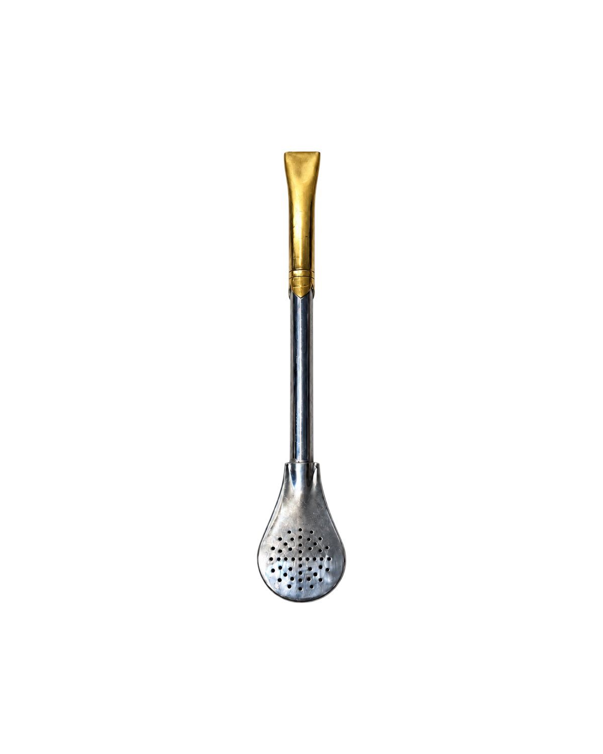 Bombillón Rey de Mate Club hecho de alpaca con pico dorado, 17 cm de largo, diseño artesanal y filtro de alta calidad.