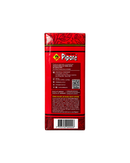 Paquete de Yerba Mate Piporé Tradicional de 500g con diseño rojo de Mate Club, yerba argentina con palo.