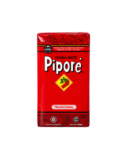 Paquete de Yerba Mate Piporé Tradicional de 500g con diseño rojo clásico, disponible en Mate Club