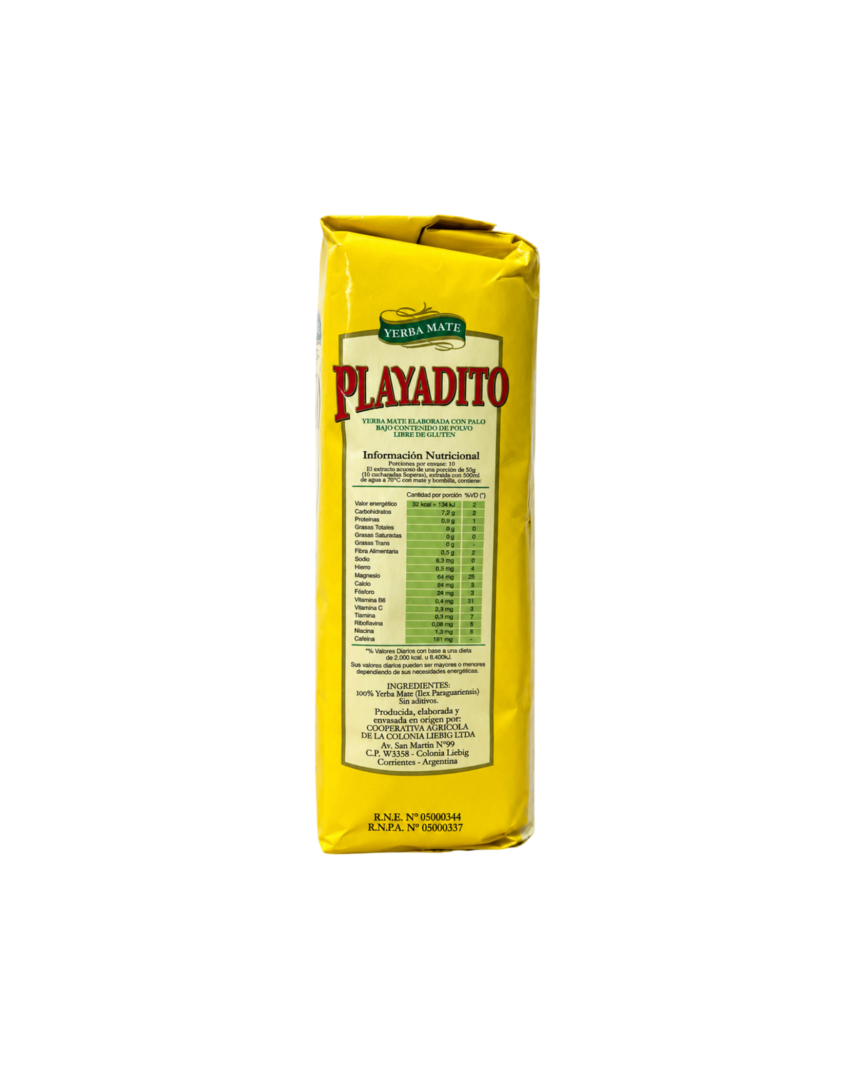 Paquete de 500g de yerba mate Playadito con palo, marca Mate Club, en envase amarillo tradicional.