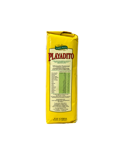 Paquete de 500g de yerba mate Playadito con palo, marca Mate Club, en envase amarillo tradicional.