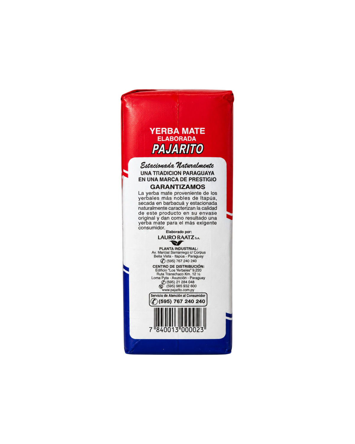 Paquete de Yerba Pajarito Tradicional de 500g de Mate Club, con diseño en rojo y blanco y detalles de origen paraguayo.