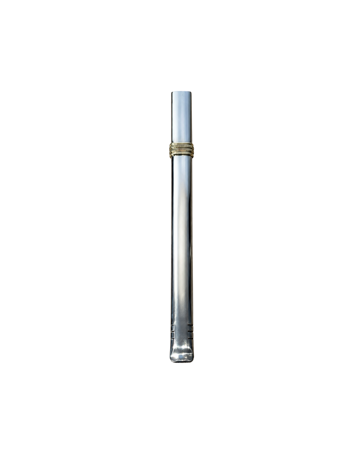 Bombilla chata Mate Club de acero inoxidable con detalles decorativos en bronce y diseño recto para mate