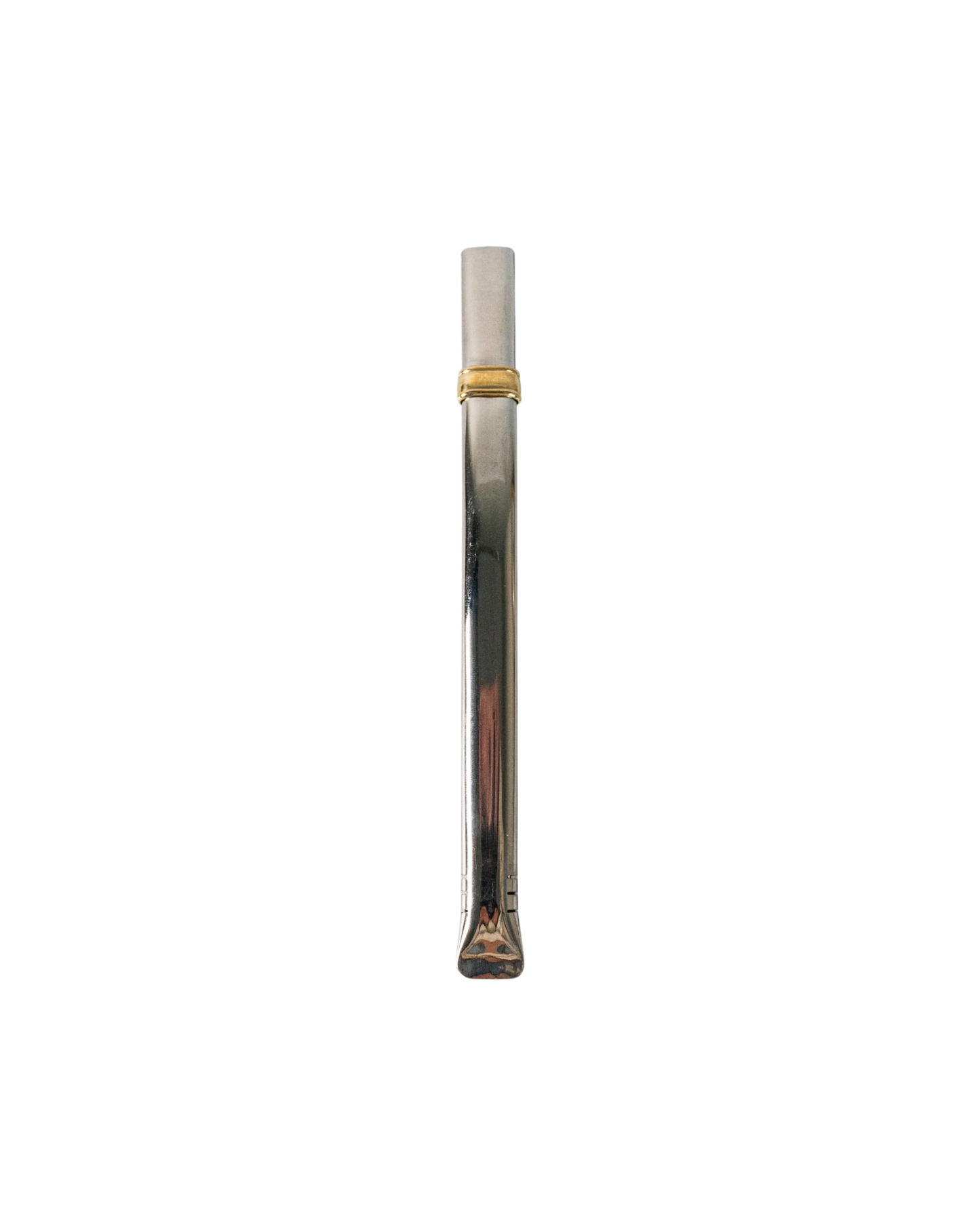 Bombilla plana de acero inoxidable Mate Club con banda dorada, ideal para uso diario.
