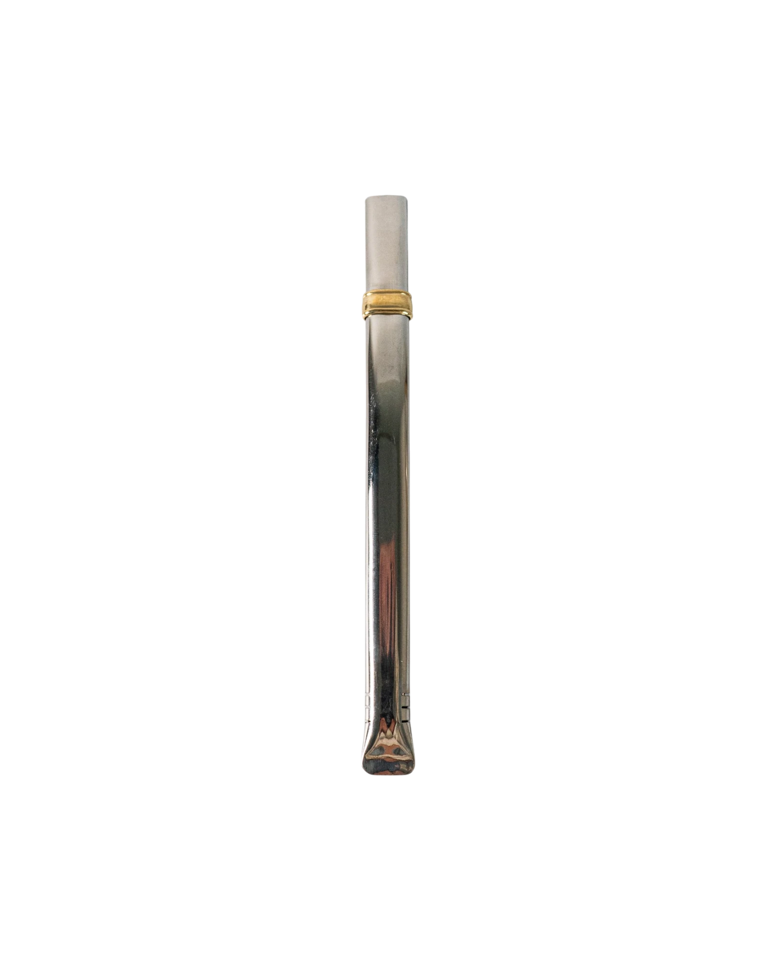 Bombilla plana de acero inoxidable Mate Club con banda dorada, ideal para uso diario.