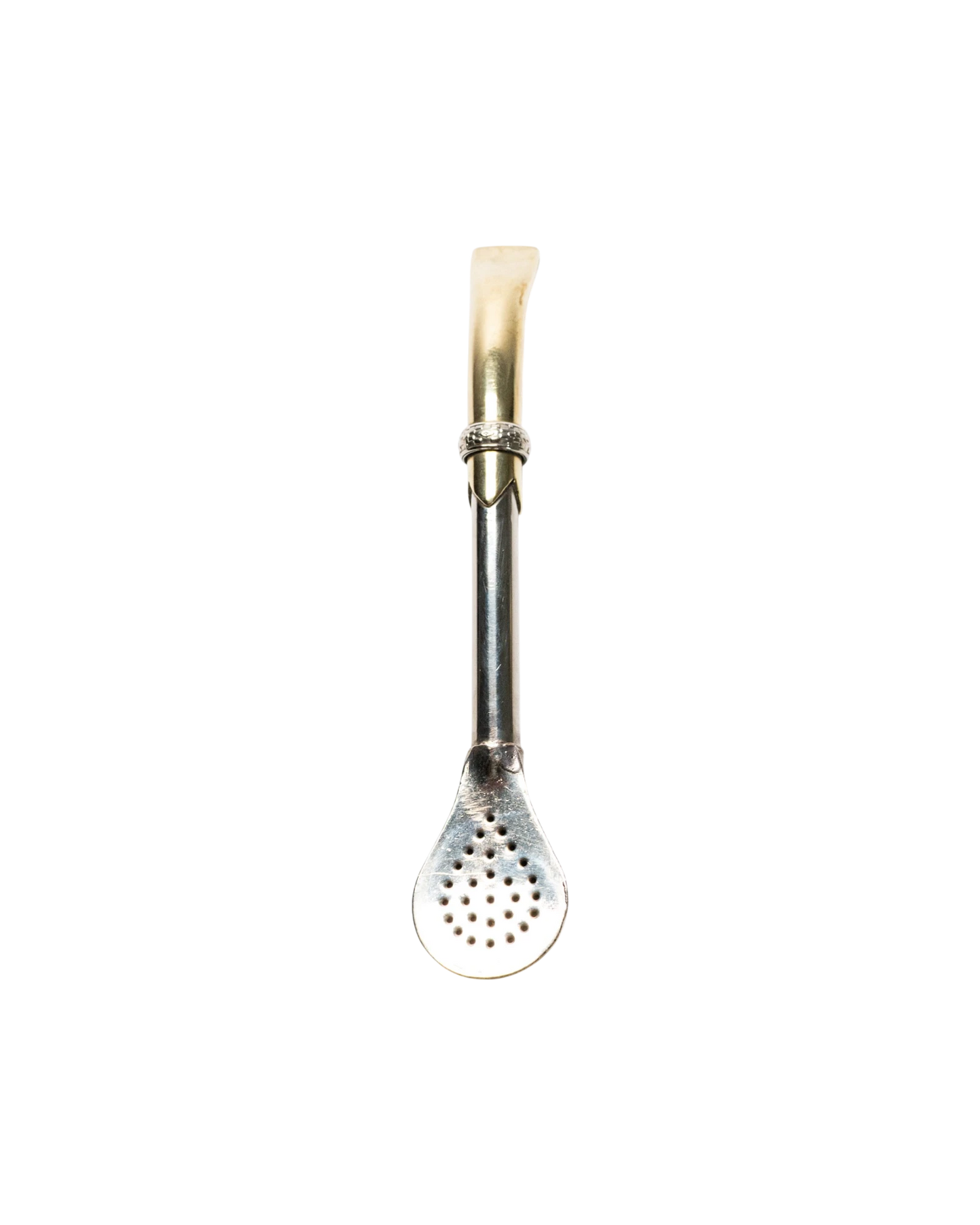 Bombillón Rey de Alpaca de 17 cm con pico dorado y filtro preciso. Mate Club.