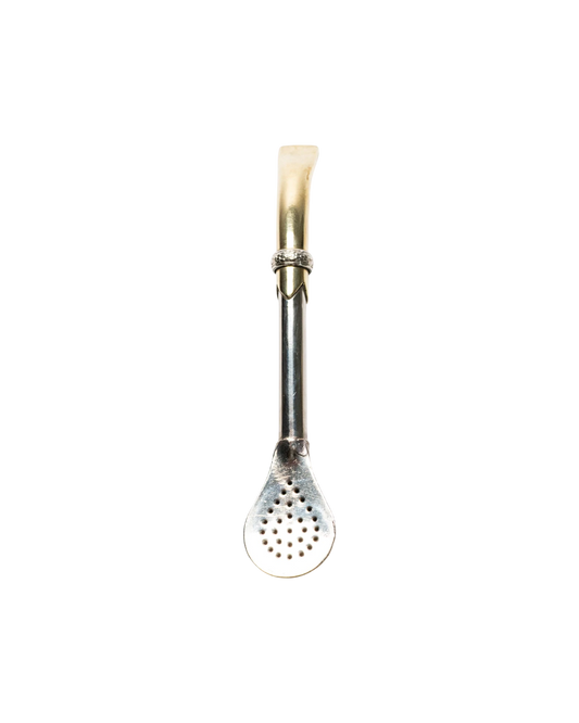 Bombillón Rey de Alpaca de 17 cm con pico dorado y filtro preciso. Mate Club.