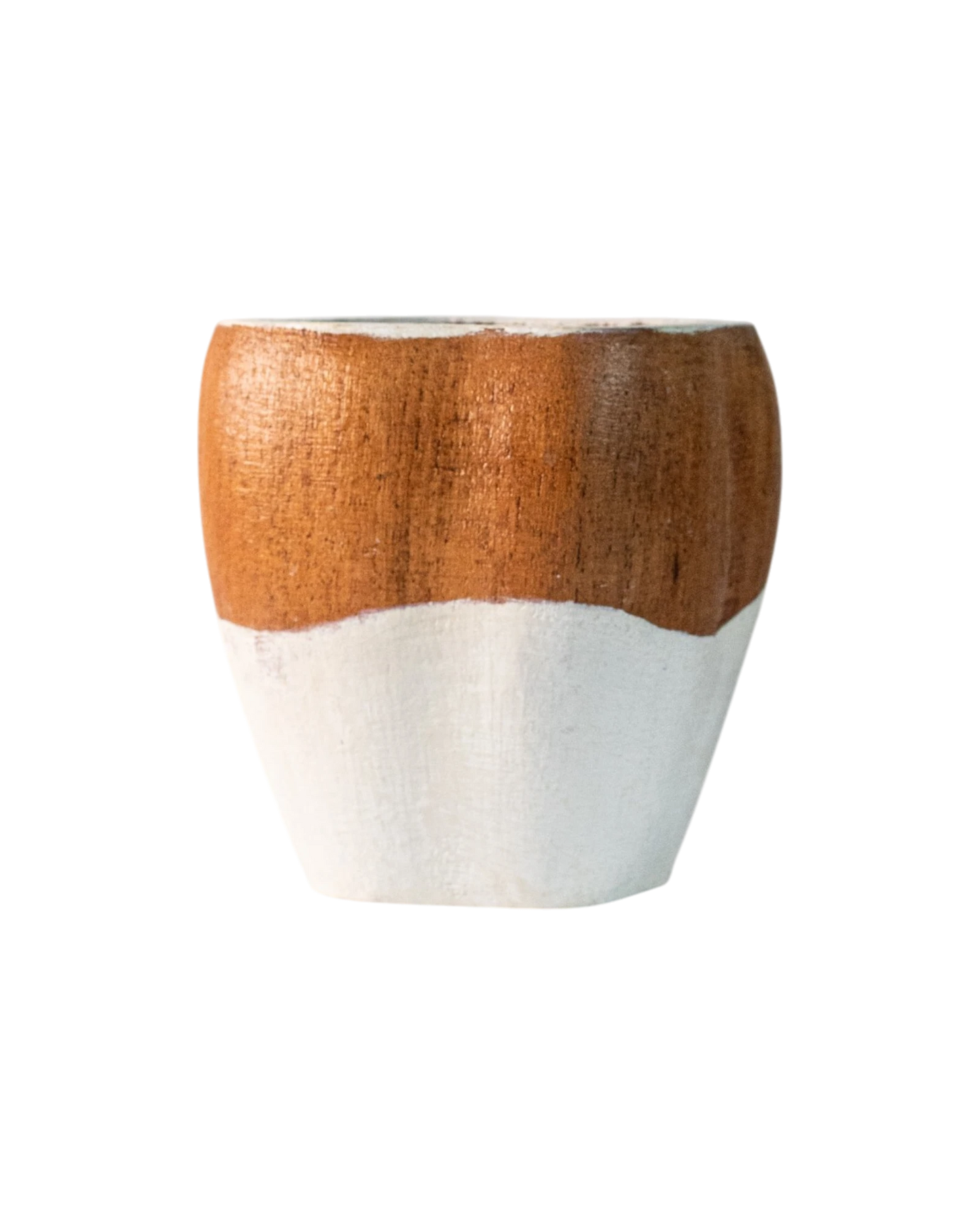 Mate de algarrobo blanco y marrón pintado a mano por Mate Club, con bombilla de regalo.