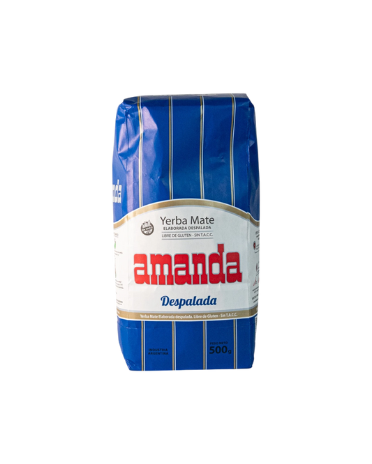 Mate Club: Bolsa de yerba mate Amanda Despalada de 500g, sin gluten, con alto contenido de hojas y sabor intenso.