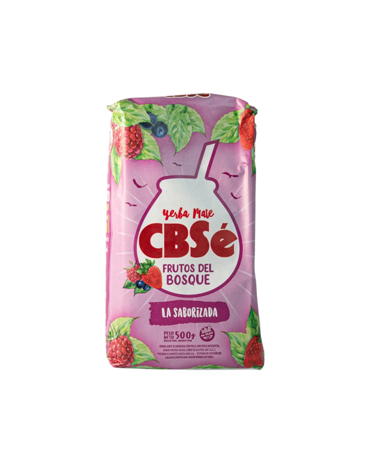 Mate Club Yerba CBSé Frutos del Bosque 500g, yerba mate saborizada con frutos rojos, ideal para mate o tereré.
