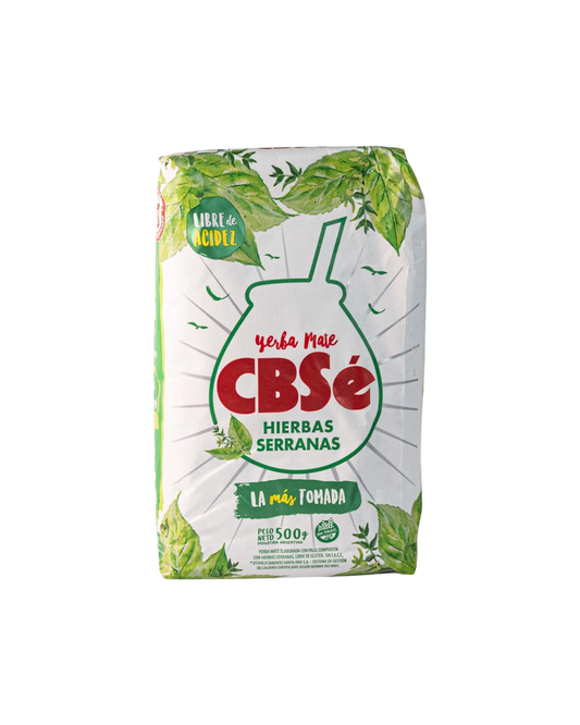 Mate Club: Yerba mate CBSé Hierbas Serranas 500g, mezcla herbal refrescante, libre de gluten.