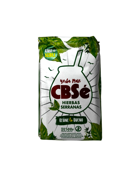 Mate Club CBSé Hierbas Serranas 500g yerba mate blend with poleo and peperina herbs, gluten-free.